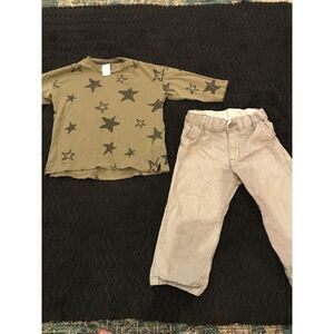 H&M boys size 12-18m shirt Green with Stars And gray Pants